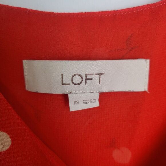 LOFT Red Cherry Print Button Down Tank Top, Size Extra Small - Picture 5 of 7
